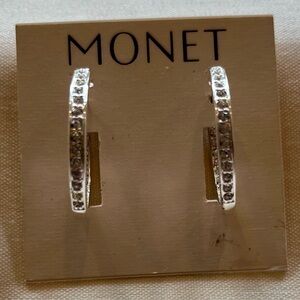 Monet Inside Outside Silver CZ Hoops, NWT
